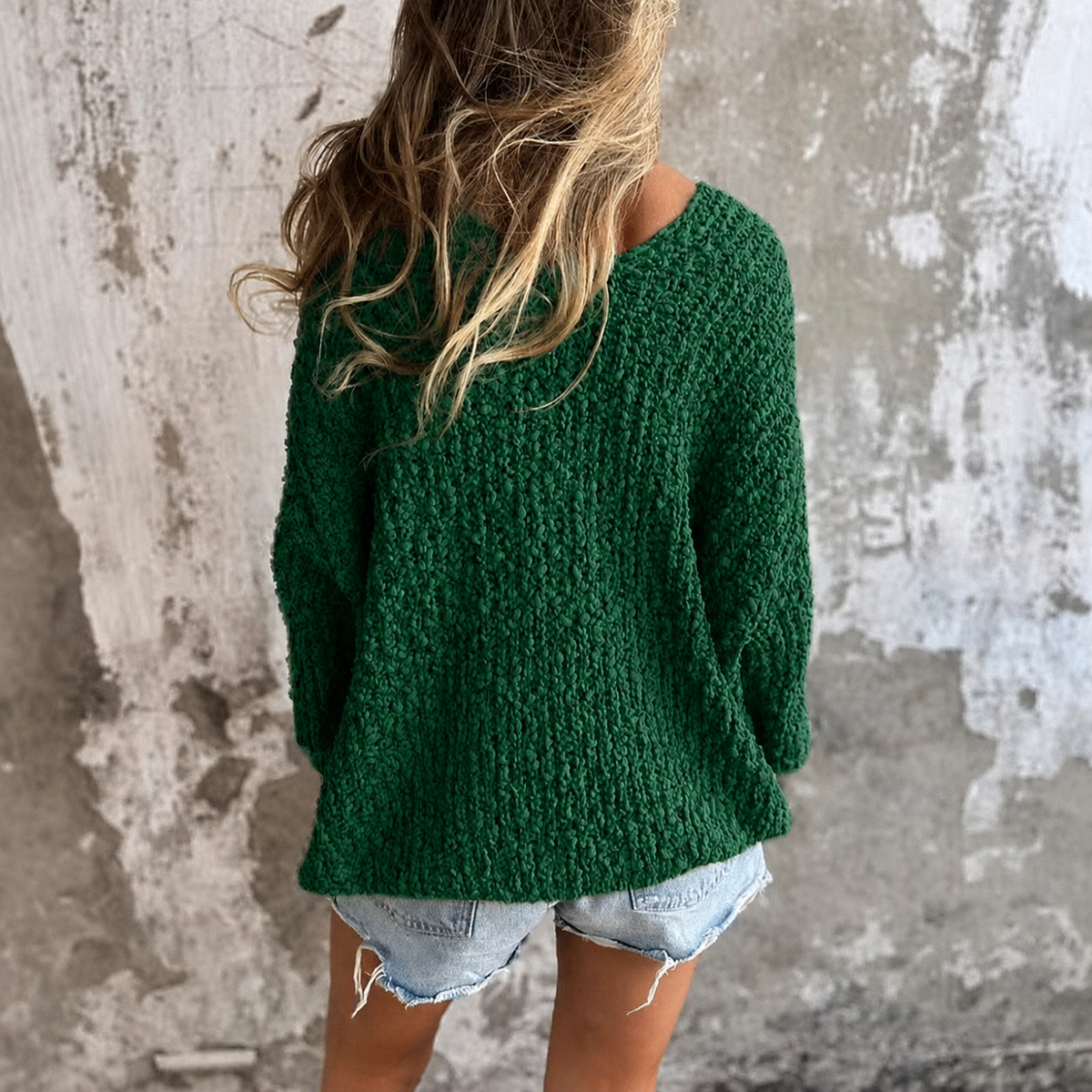 Women's Chunky Knit Sweater with Deep V-Neck