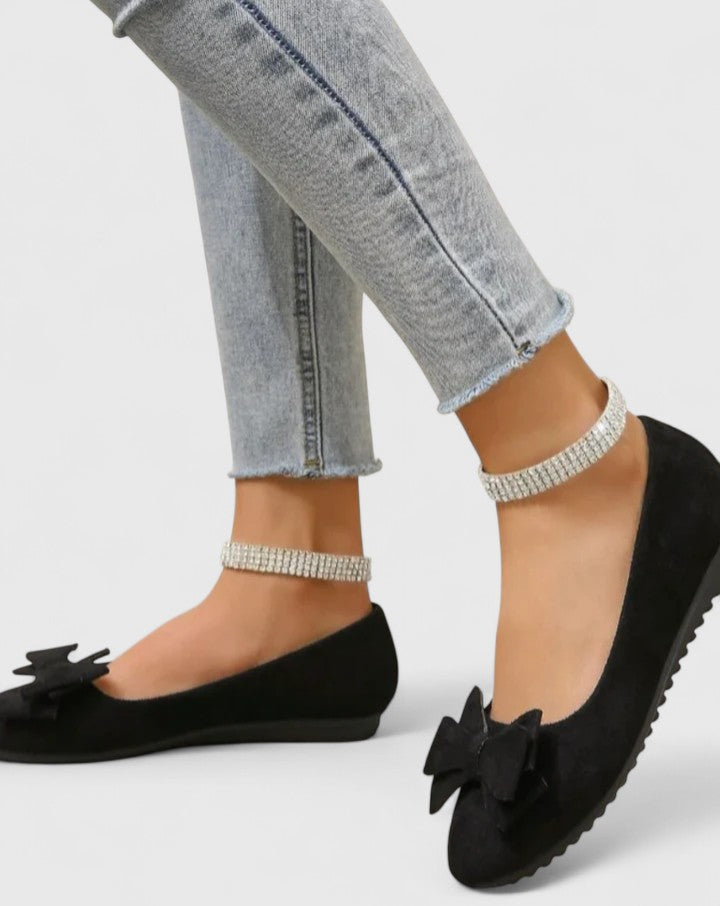Women's Suede Ballet Flats with Orthopedic Footbed and Bow