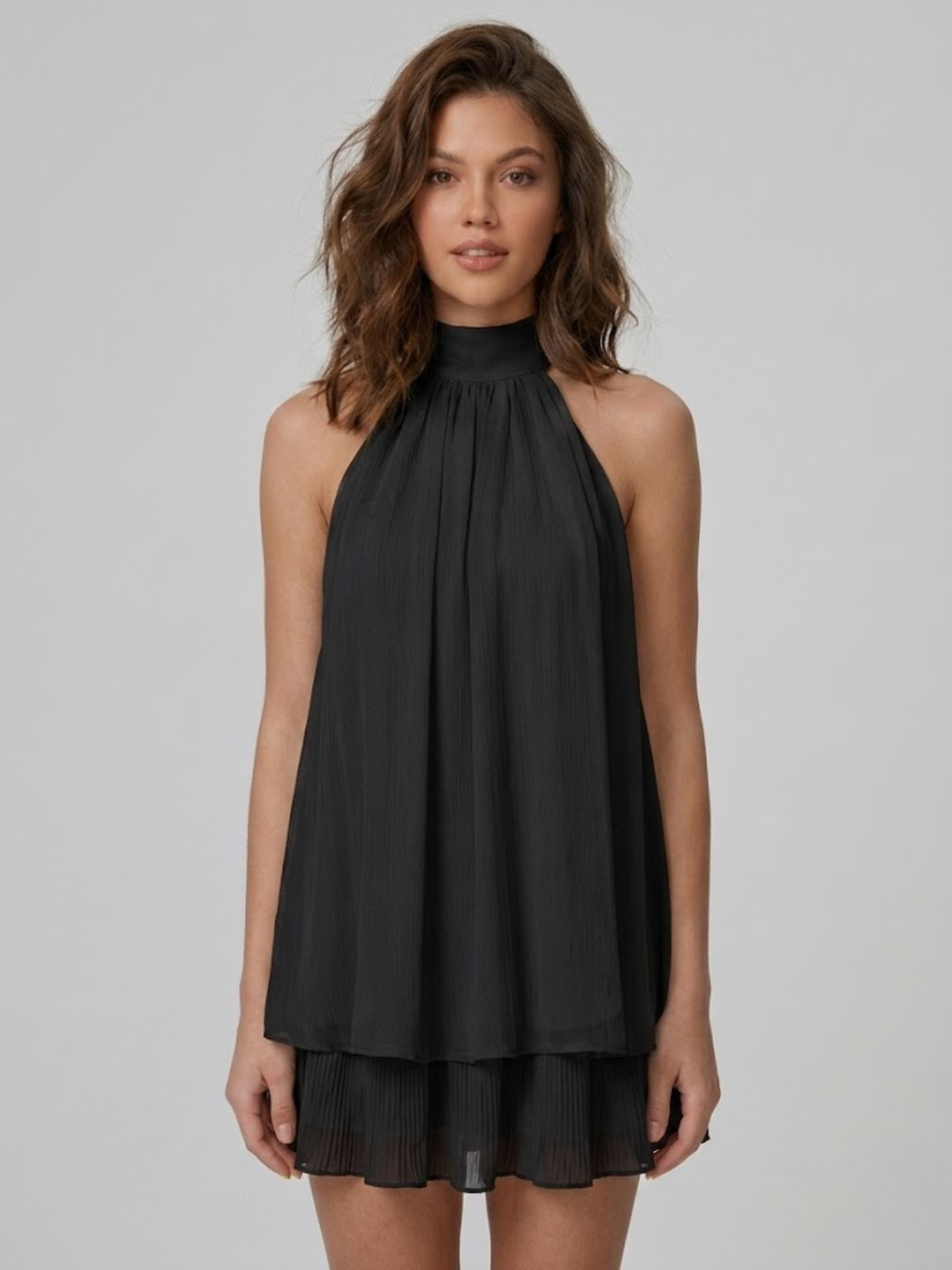Cleo - Vestido de fiesta con volantes y cuello halter para mujer