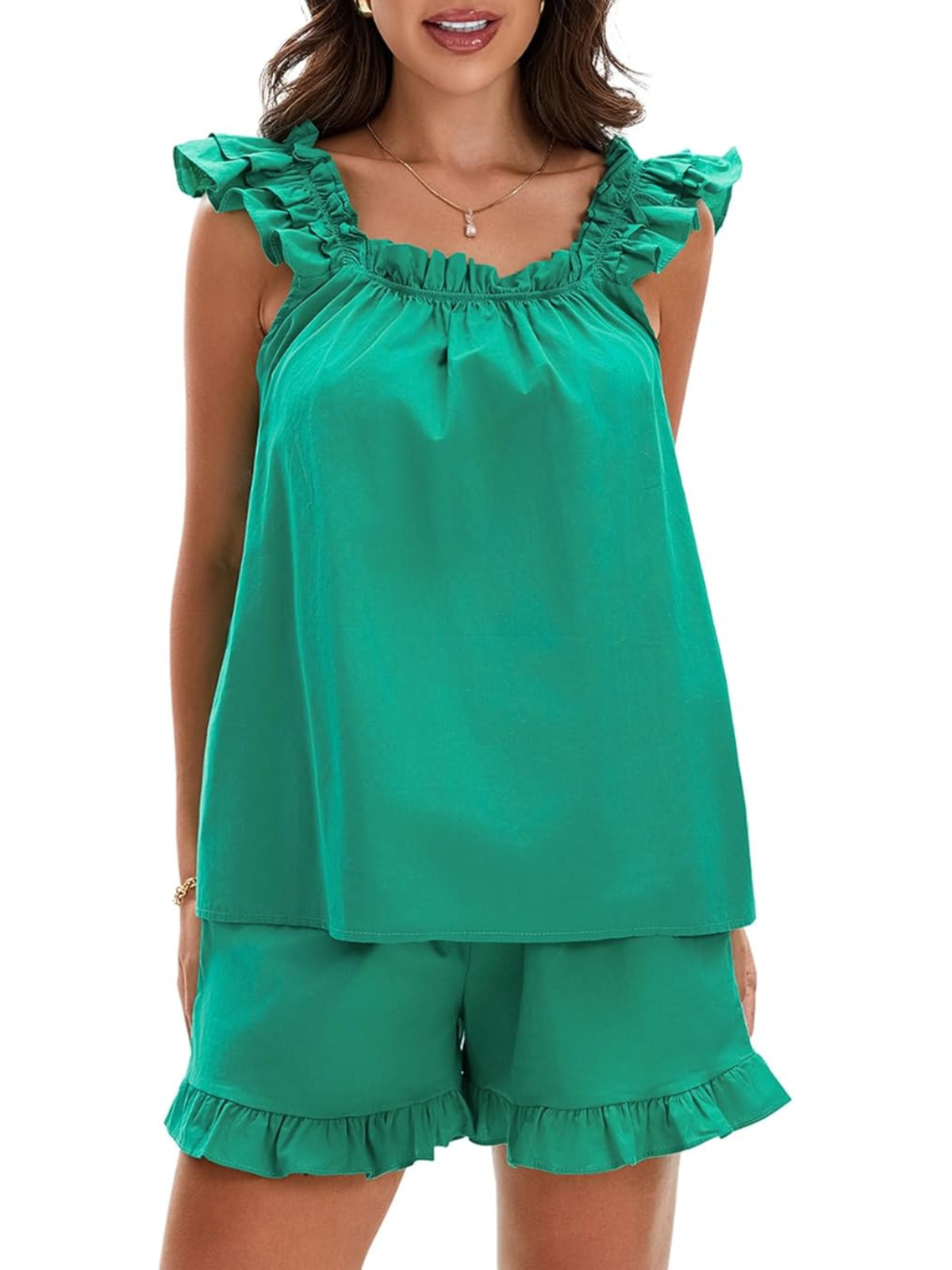 Mirabel - Women's Ruffled Sleeveless Top and Shorts Set Summer Breeze Cotton Blend