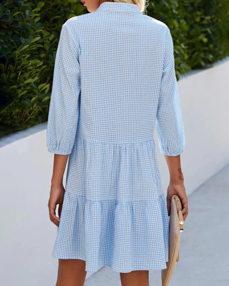 Rosalie - Women's Summer Plaid Dress with Button-Up Front