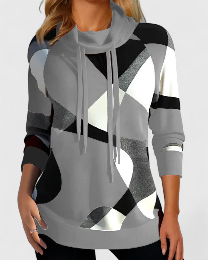 Women's Colour Block Sweater with Drawstring Cowl Neck