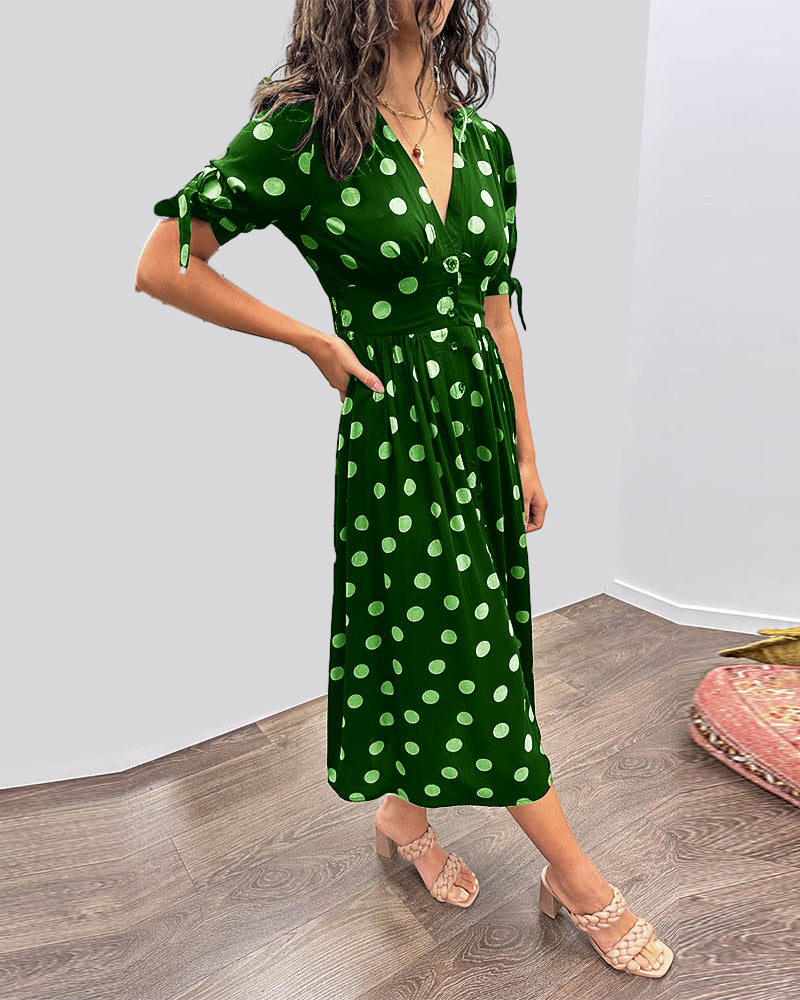 Rachelle - Abito midi svasato da donna a pois con scollo a V