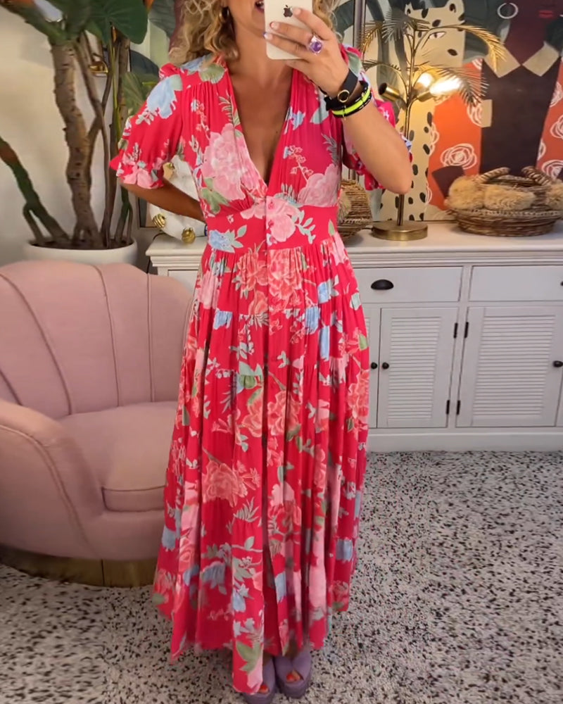 Eleanor - Women's Floral A-Line Dress with Puff Sleeves