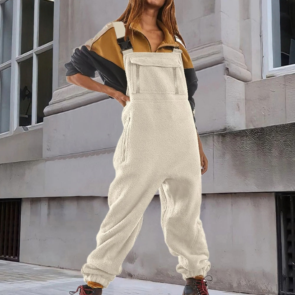 Salopette-pantalon en polaire pour femme avec bretelles réglables