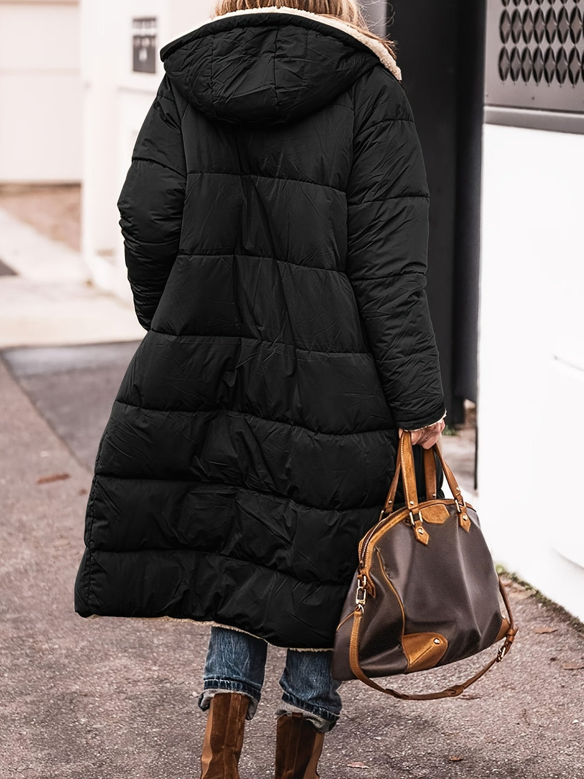 Women's Long Open Coat with Teddy Lining