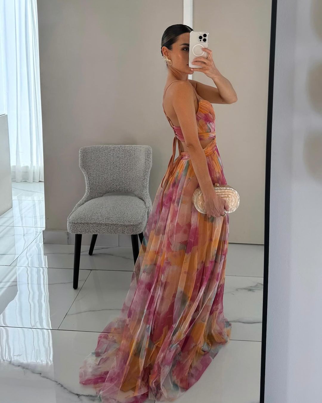 Nadia - Women's Multicolour V-Neck Slip Maxi Dress
