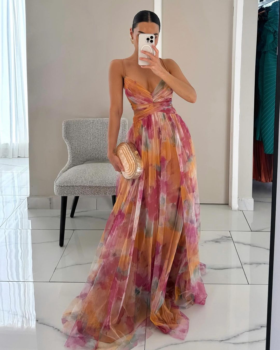 Nadia - Women's Multicolour V-Neck Slip Maxi Dress