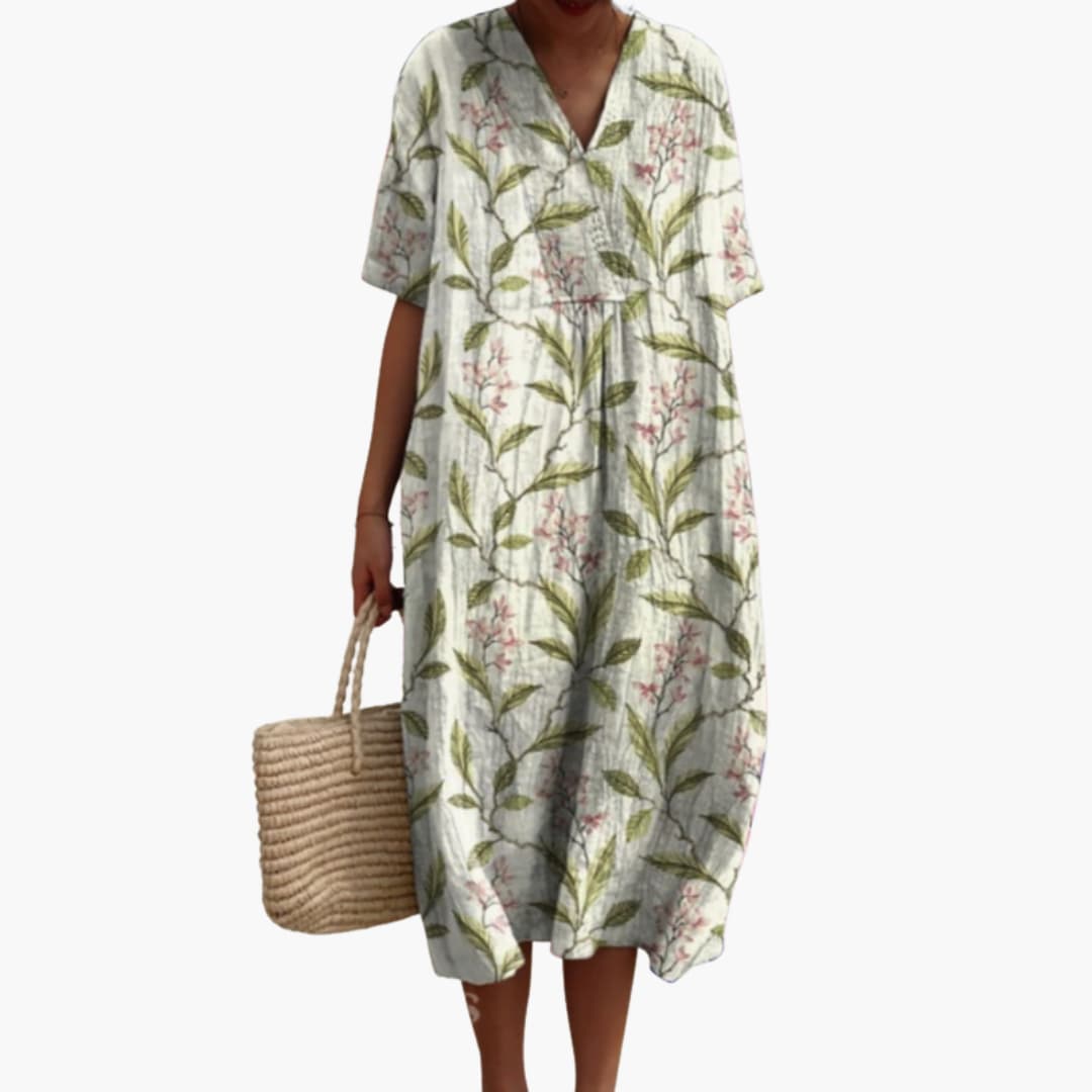 Women's Floral V Neck Relaxed Midi Dress for Everyday Wear