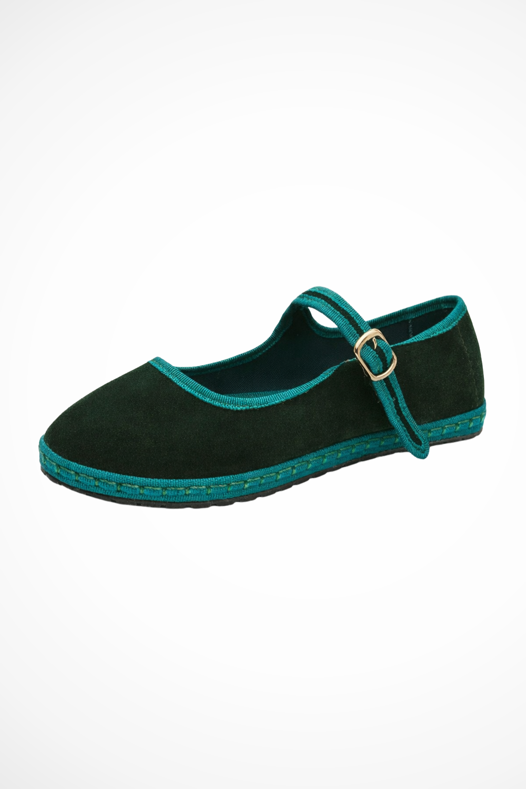 Women's velvet Mary Jane flats in forest green