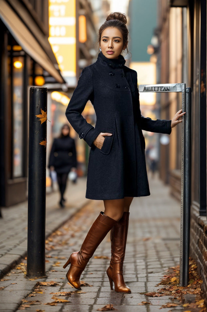 Aria - Women's A-Line Hooded Coat Elegant and Timeless for Cold Weather