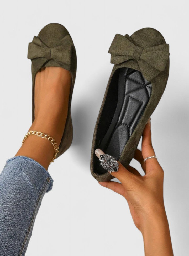 Women's Suede Ballet Flats with Orthopedic Footbed and Bow