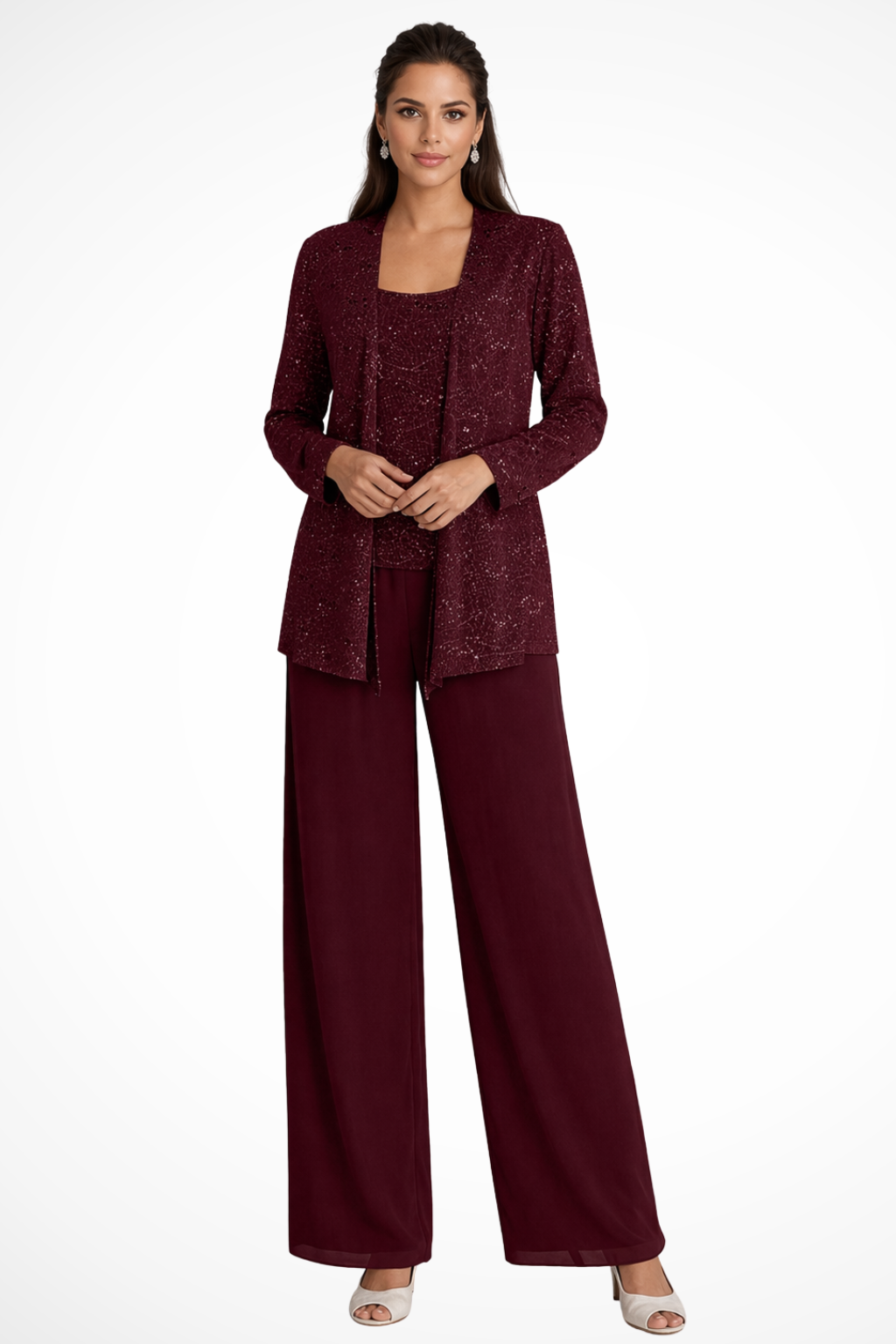 Women's Three-Piece Evening Set with Wide-Leg Pants