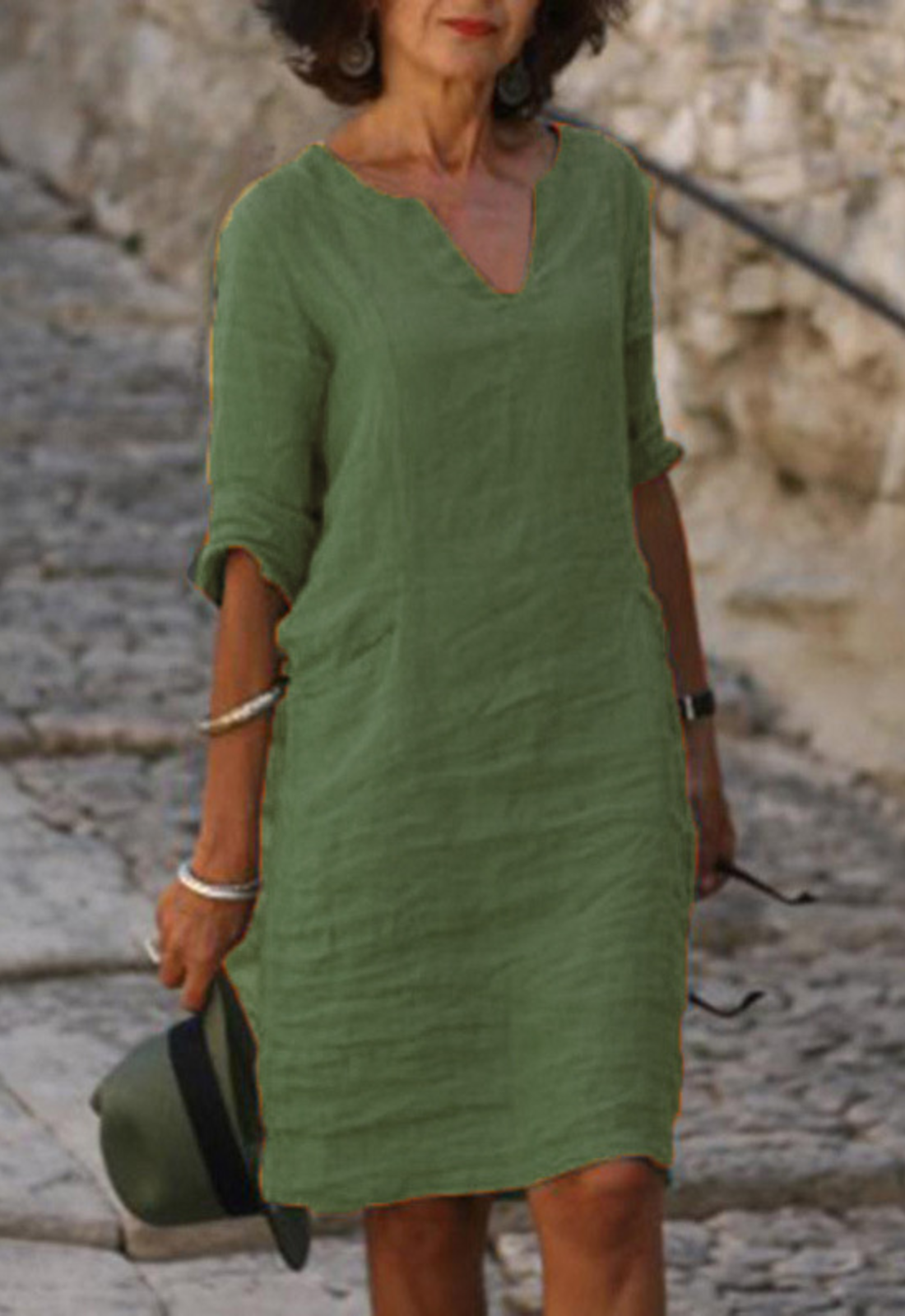 Women's Shift Dress with Split Neckline