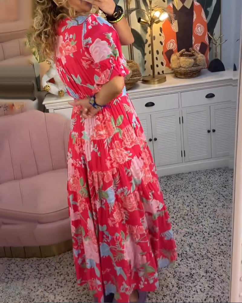 Eleanor - Women's Floral A-Line Dress with Puff Sleeves