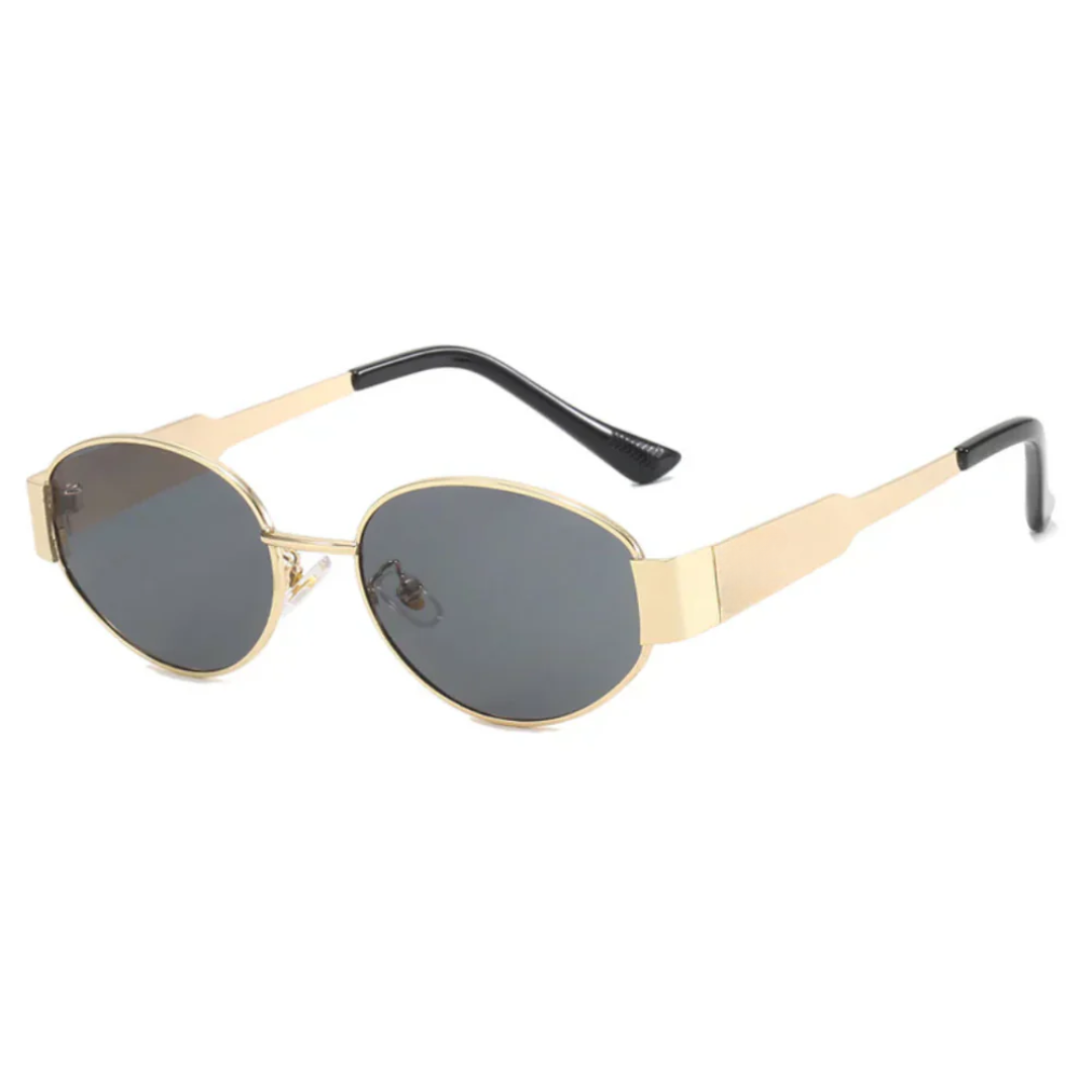 Nalani - Women's Oval Frame Sunglasses Gold & Black Metal & Polycarbonate Stylish and Protective