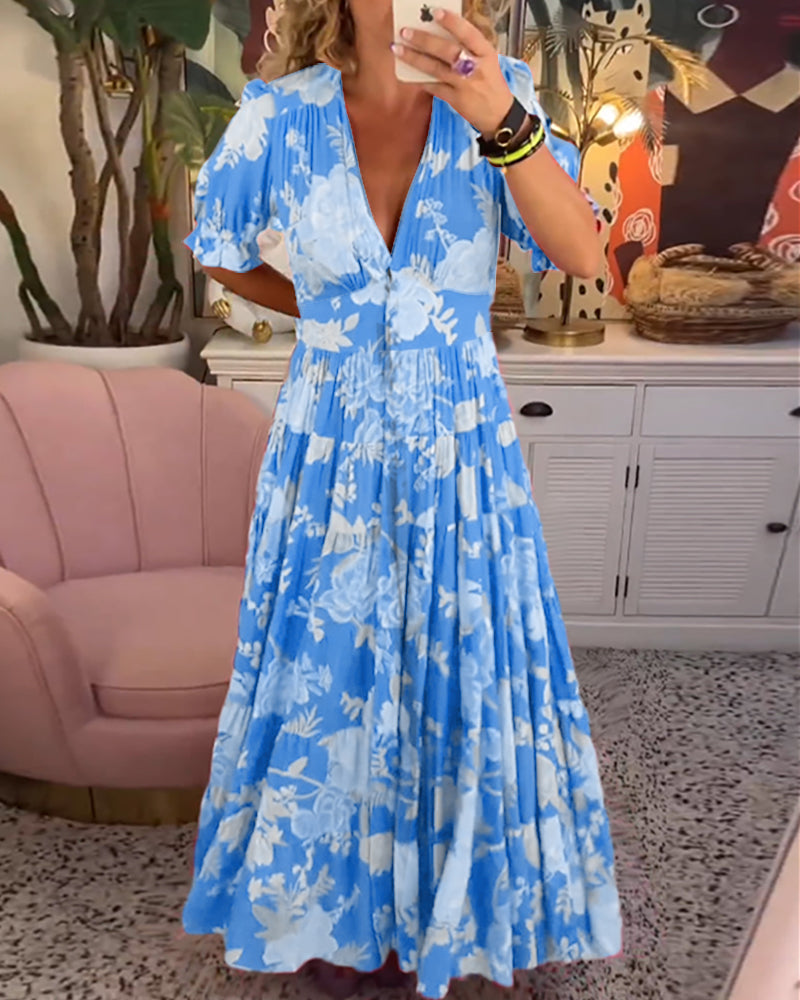 Eleanor - Women's Floral A-Line Dress with Puff Sleeves