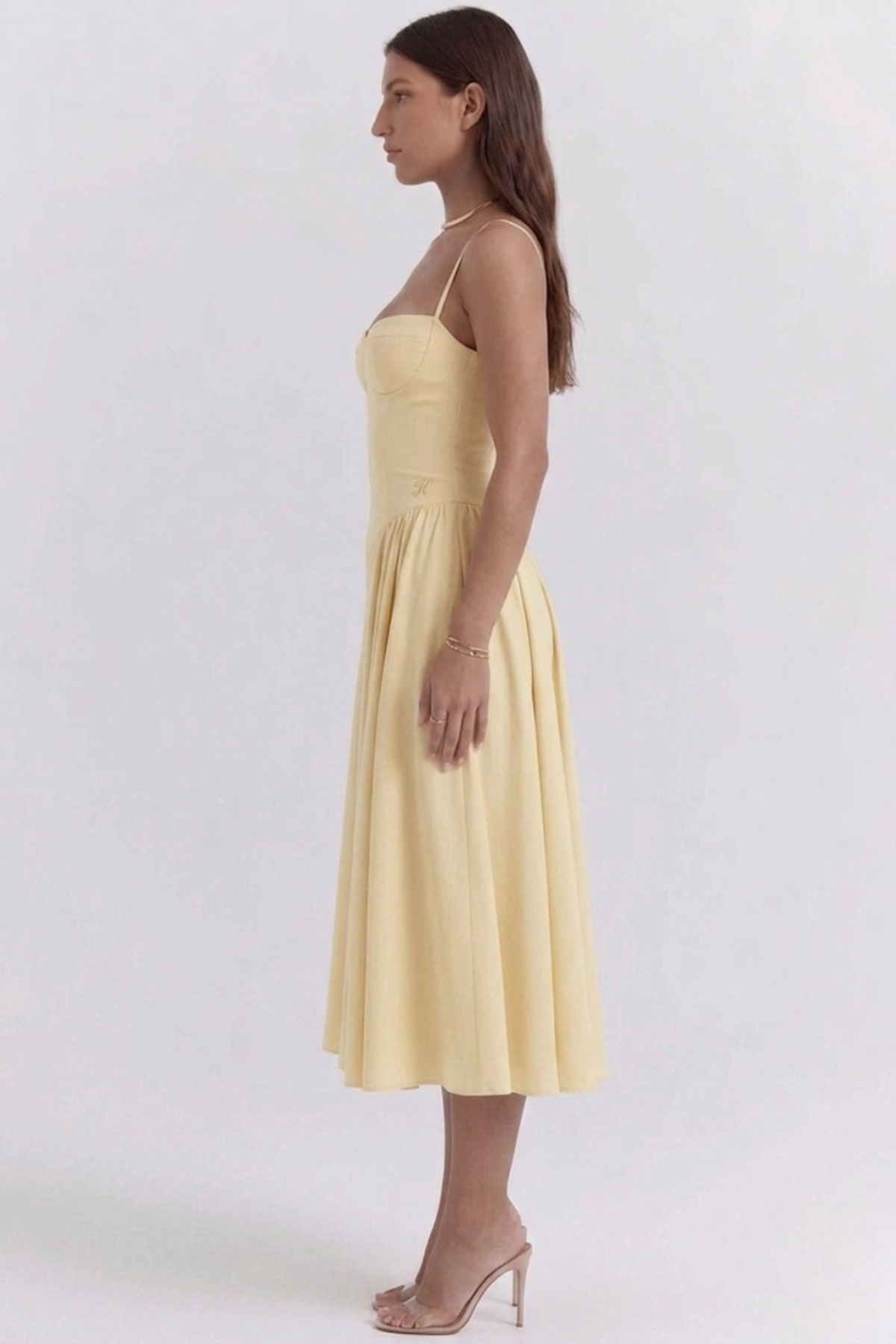 Women's Bustier Midi Dress with Flared Skirt