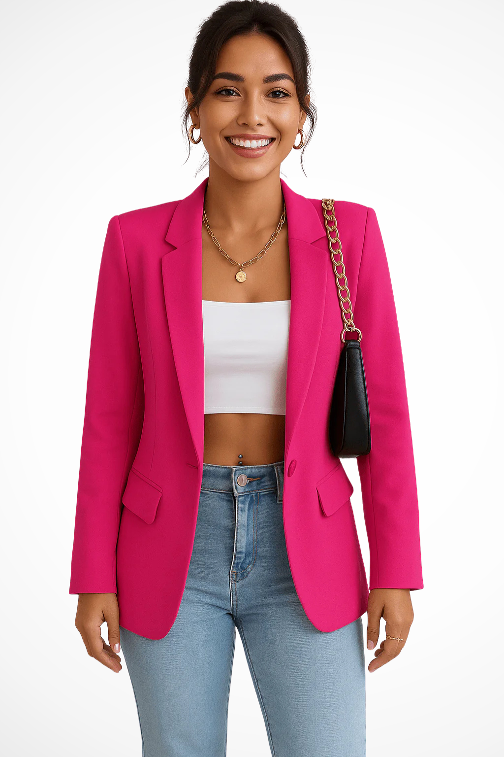 Women's tailored one-button blazer in fuchsia