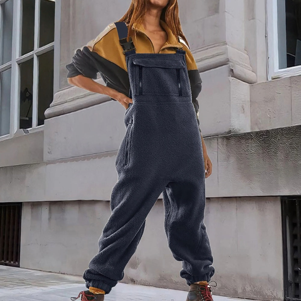 Salopette-pantalon en polaire pour femme avec bretelles réglables