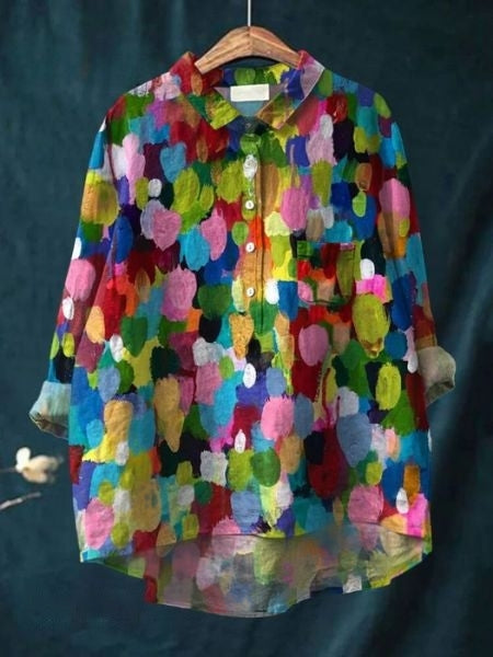 Women's cotton-linen floral shirt, print 7 - confetti petal
