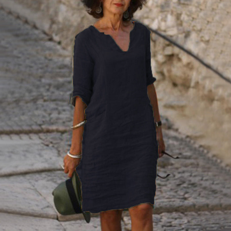 Vestido midi verde de corte relajado para mujer, ideal para el uso diario