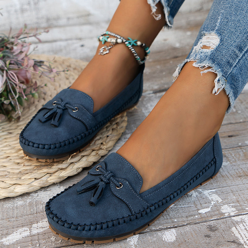 Women's Comfortable Loafers - Slip-On Cushioned in Blue