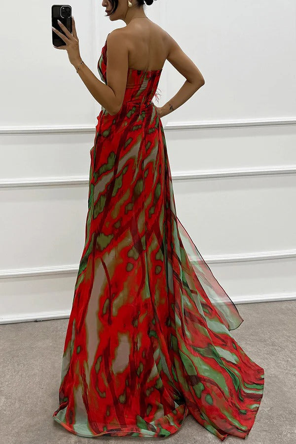 Sophia - Women's Off-Shoulder Slit Printed Maxi Dress