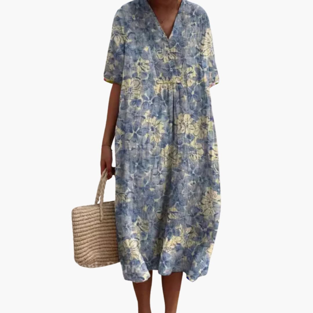 Women's Floral V Neck Relaxed Midi Dress for Everyday Wear