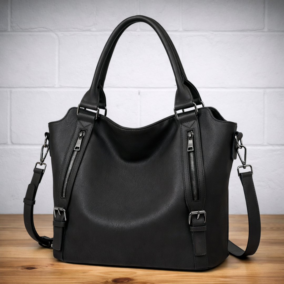 Doretta - Women's Leather Shoulder Bag with Zip Pockets