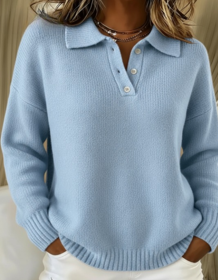 Women's Polo Collar Sweater in Fine Knit