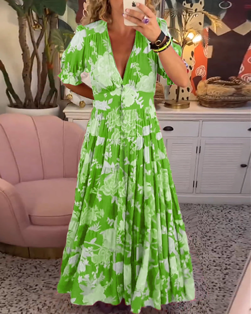 Eleanor - Women's Floral A-Line Dress with Puff Sleeves