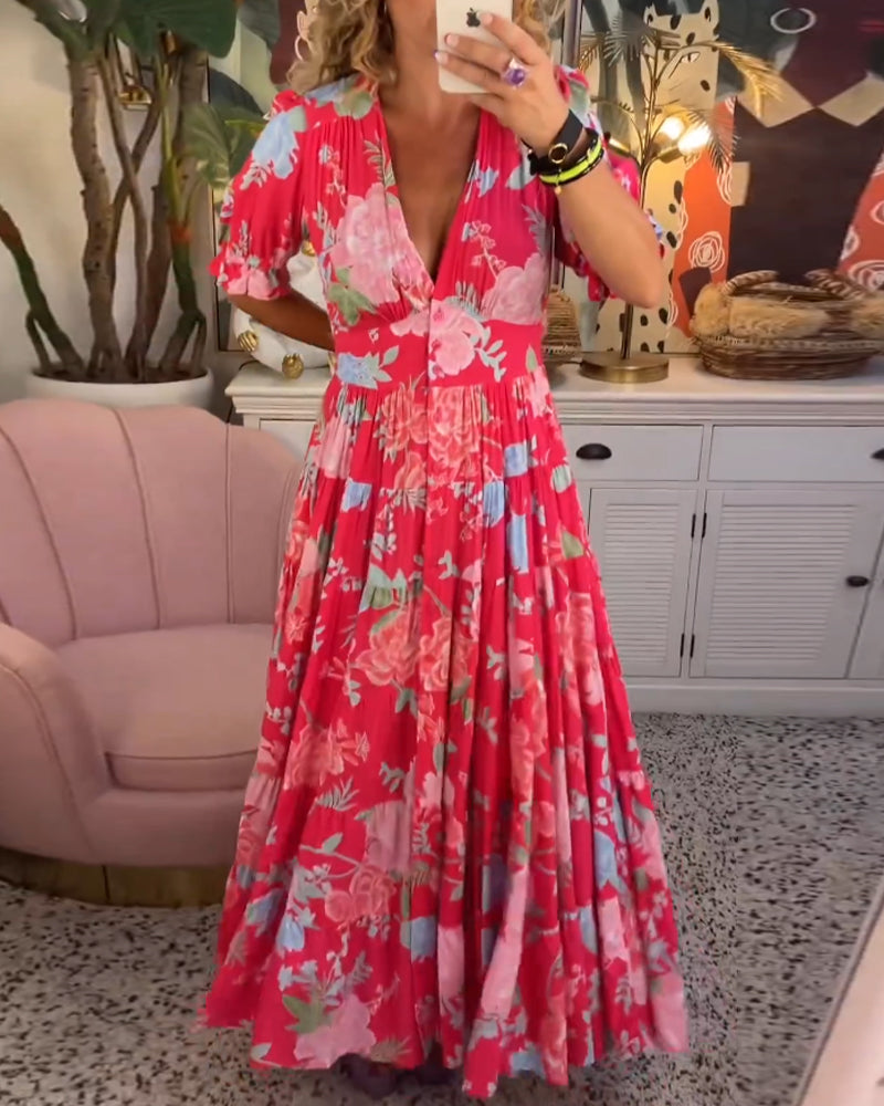 Eleanor - Women's Floral A-Line Dress with Puff Sleeves