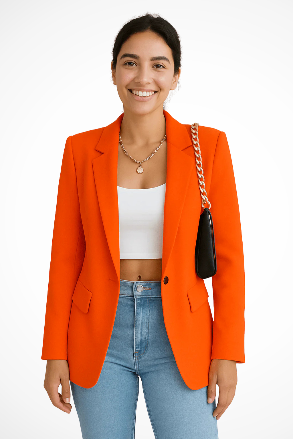 Women's tailored one-button blazer in orange