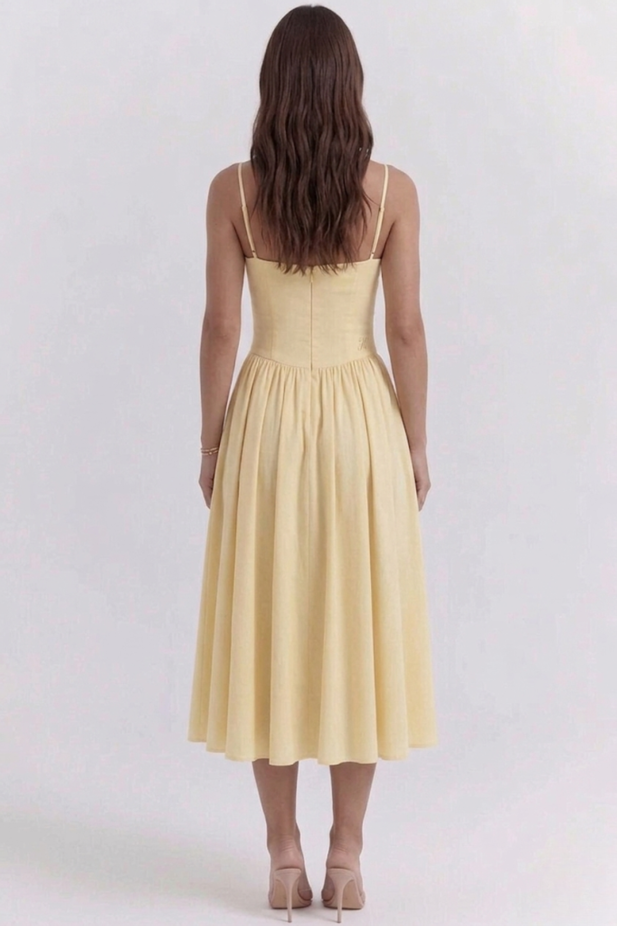 Women's Bustier Midi Dress with Flared Skirt