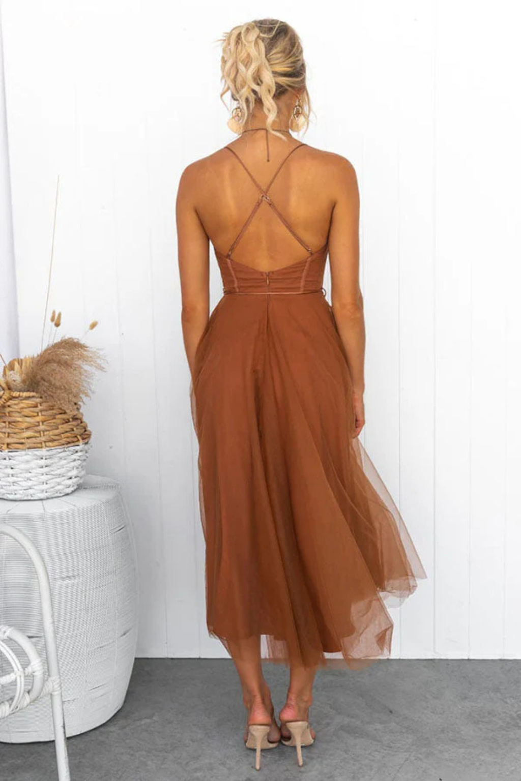 Abito midi in tulle da donna dalla vestibilità morbida per tutti i giorni
