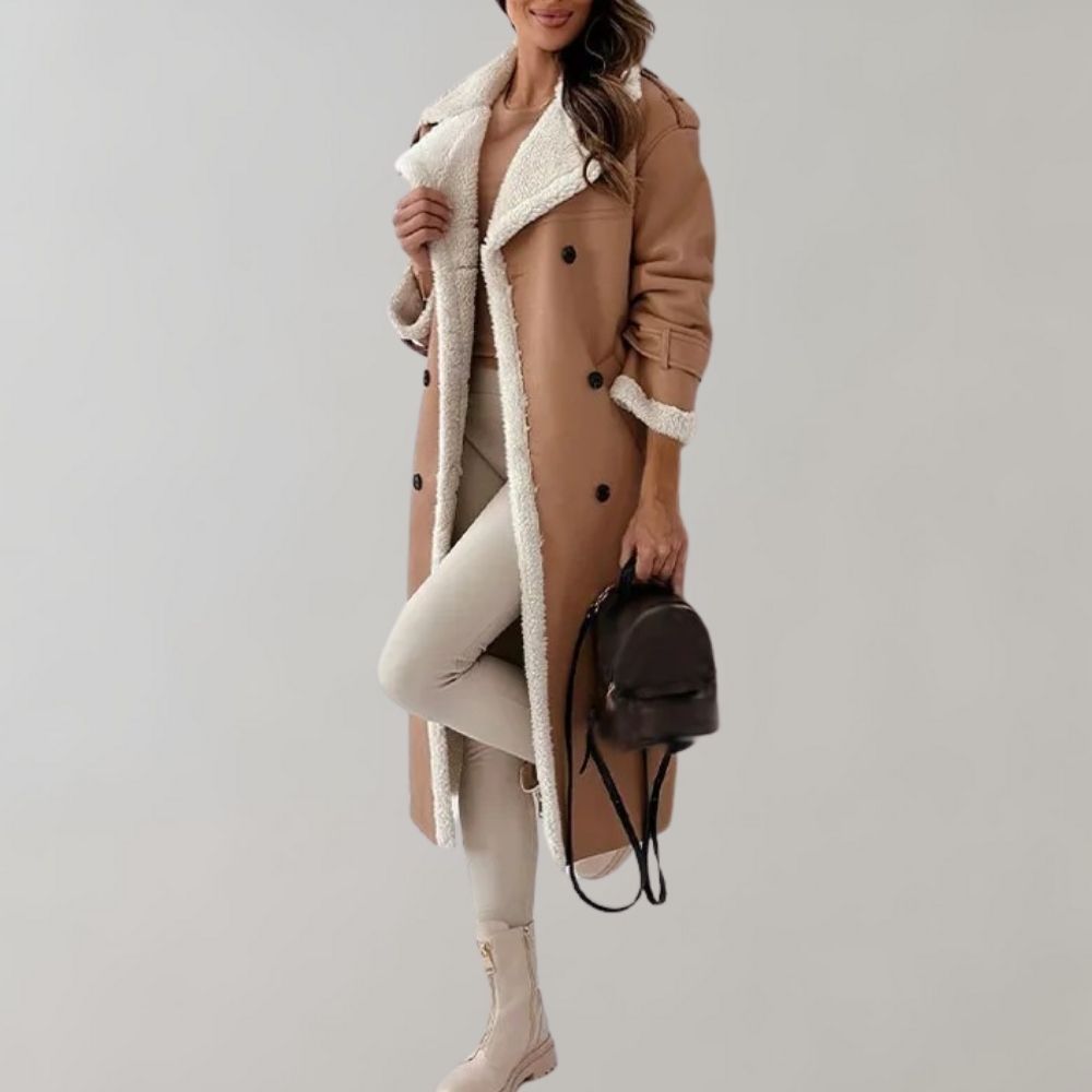 Sienna - Women's Long Faux Shearling Coat Elegant and Cozy for Cold Weather