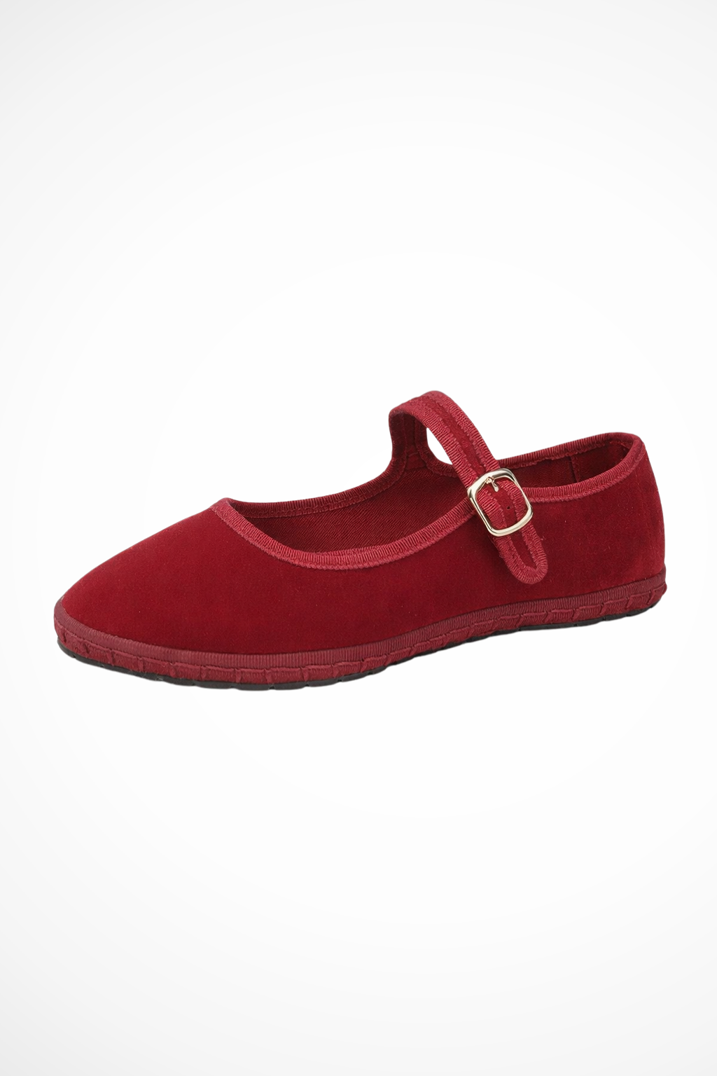 Women's velvet Mary Jane flats in red