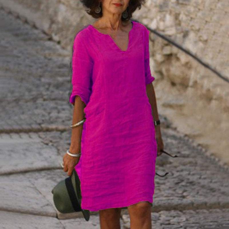 Vestido midi verde de corte relajado para mujer, ideal para el uso diario