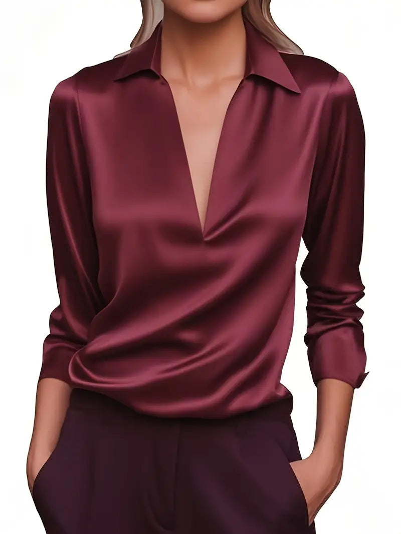 Camicia da donna a maniche lunghe con colletto e scollo a V