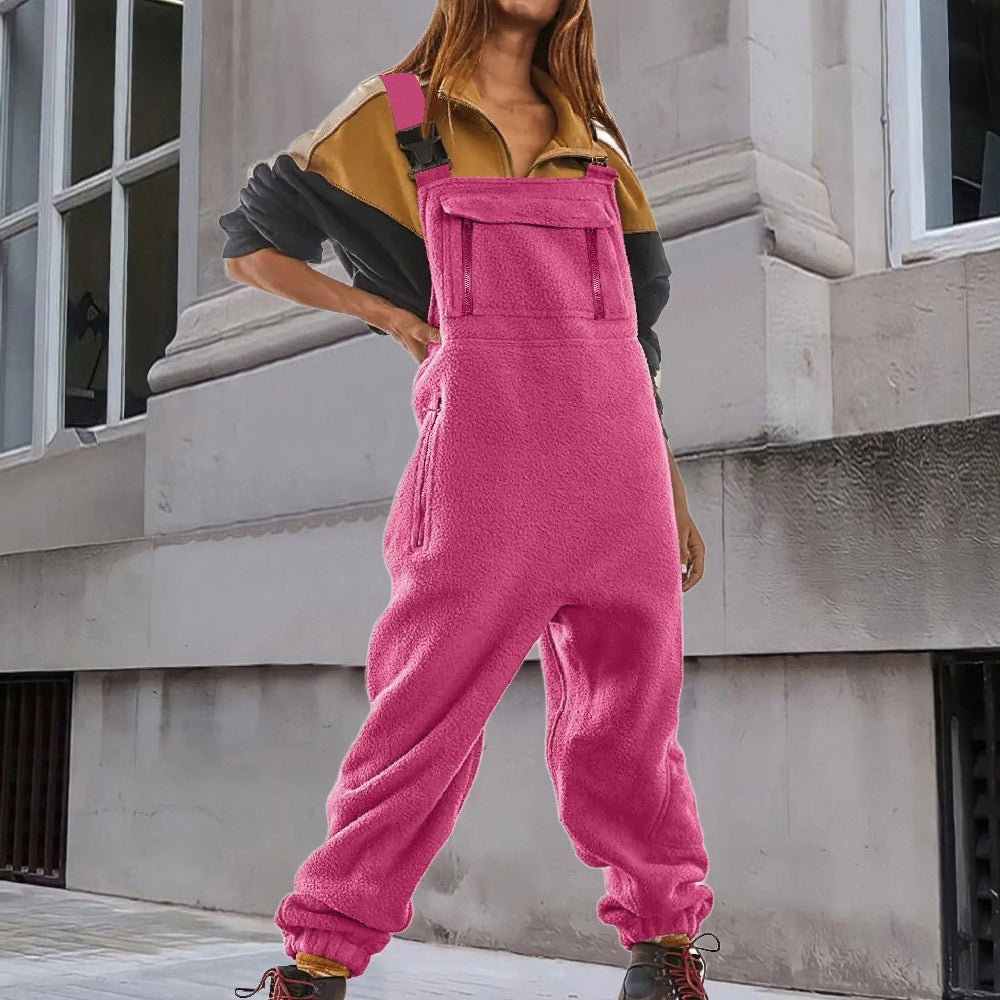 Salopette-pantalon en polaire pour femme avec bretelles réglables