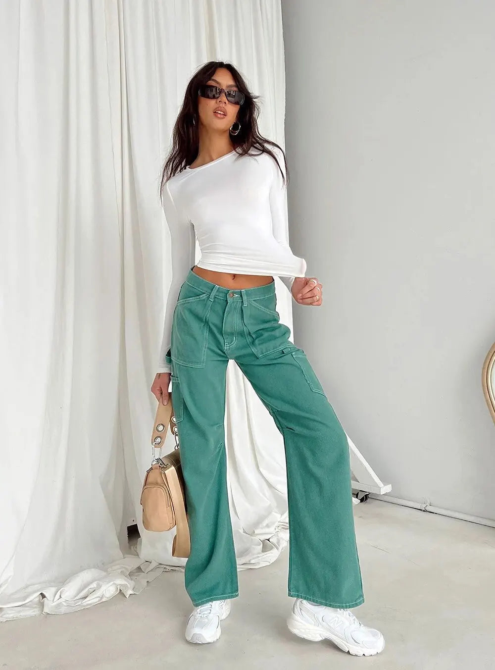 Glenda - Women's Slim-Fit Long Sleeve Ruched Top Soft and Stretchy