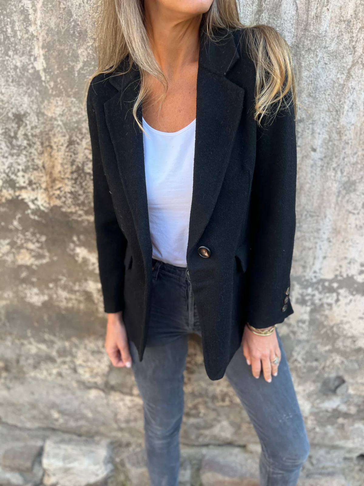 Women's Bouclé Blazer with Single Button