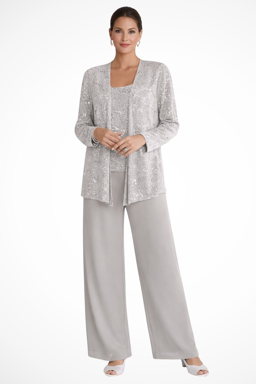 Women's Three-Piece Evening Set with Wide-Leg Pants
