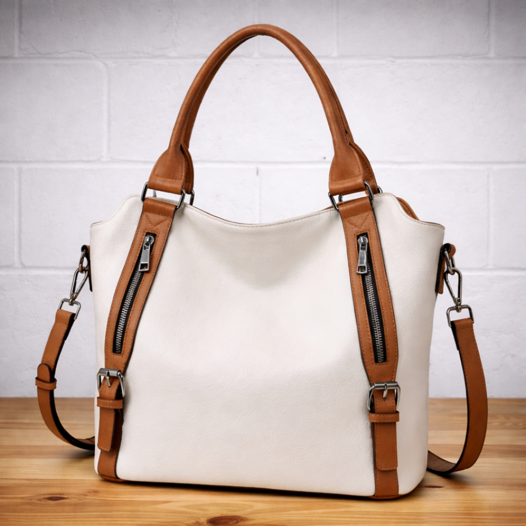 Doretta - Women's Leather Shoulder Bag with Zip Pockets