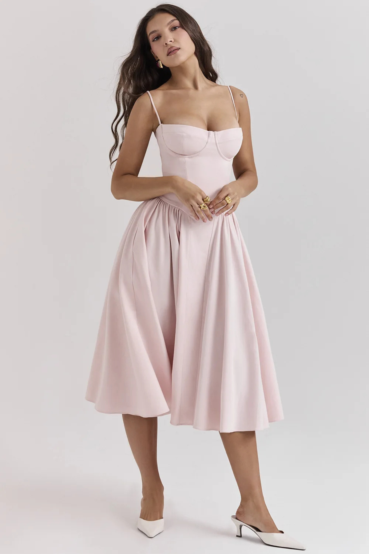 Women's Bustier Midi Dress with Flared Skirt