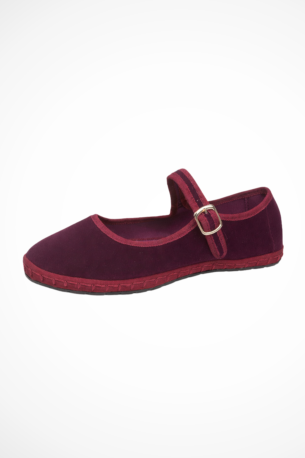 Women's velvet Mary Jane flats in wine red