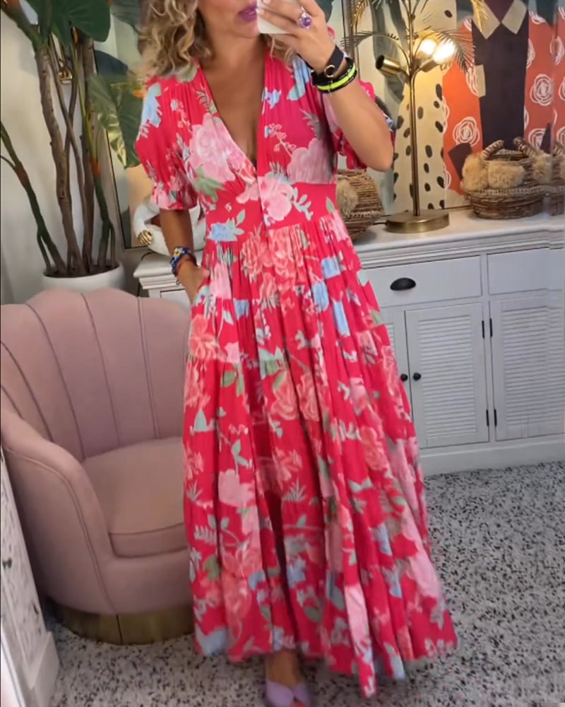 Eleanor - Women's Floral A-Line Dress with Puff Sleeves
