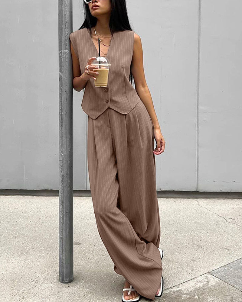 Grace - Women's Pinstriped Vest and Trousers Set