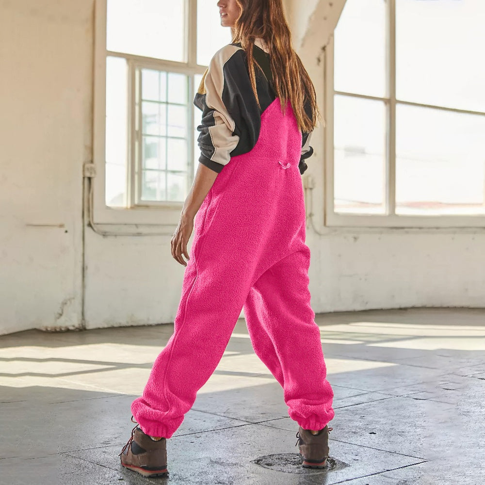 Salopette-pantalon en polaire pour femme avec bretelles réglables